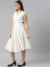 White Linen Cotton Offsleeve Dress