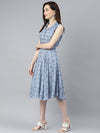Ayaany Women Collared Flared Offsleeve Blue Dress
