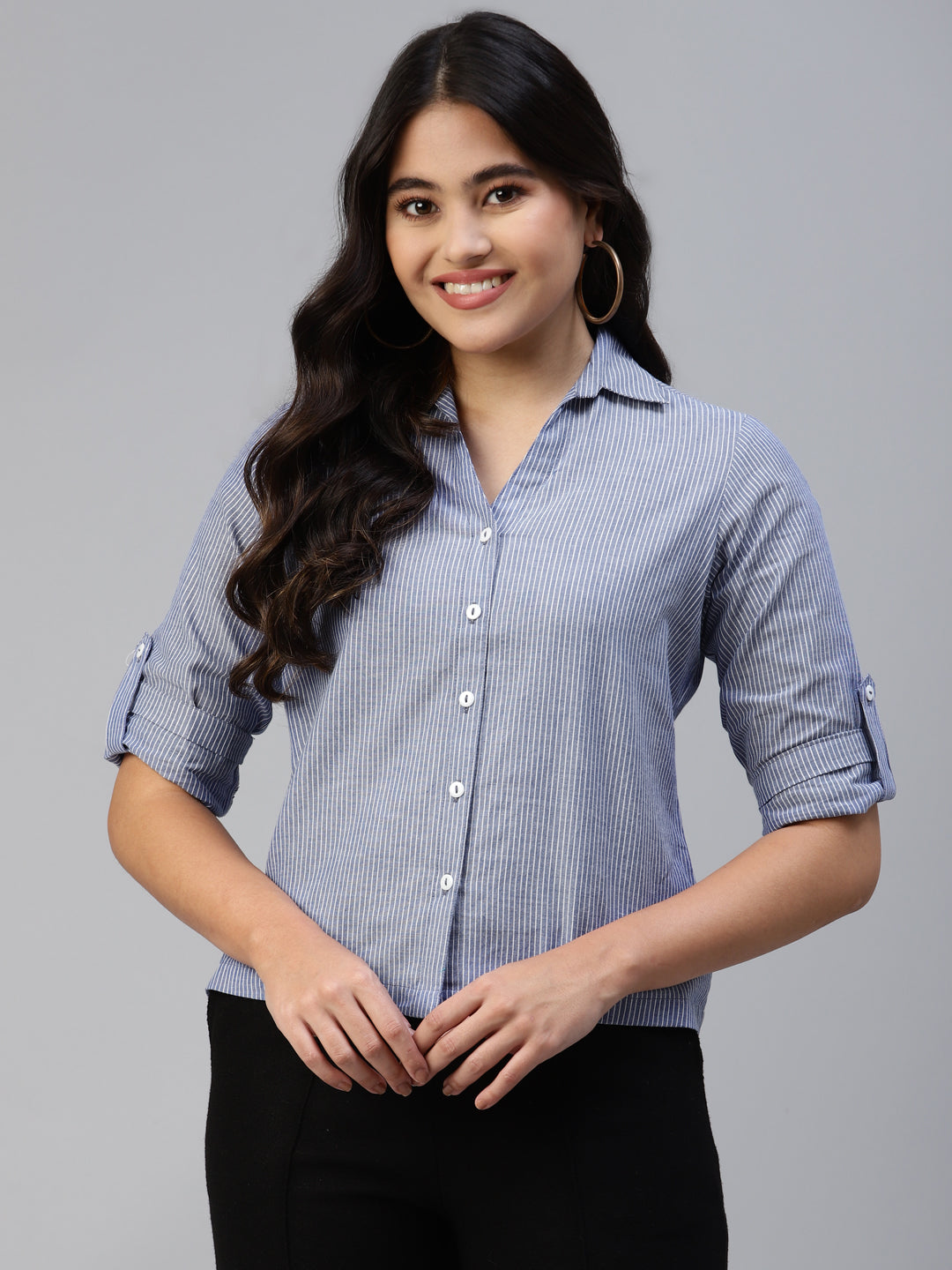 Ayaany Women All Purpose Collared Blue Shirt