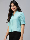 Ayaany Women All Purpose Collared Turquoise Blue Shirt