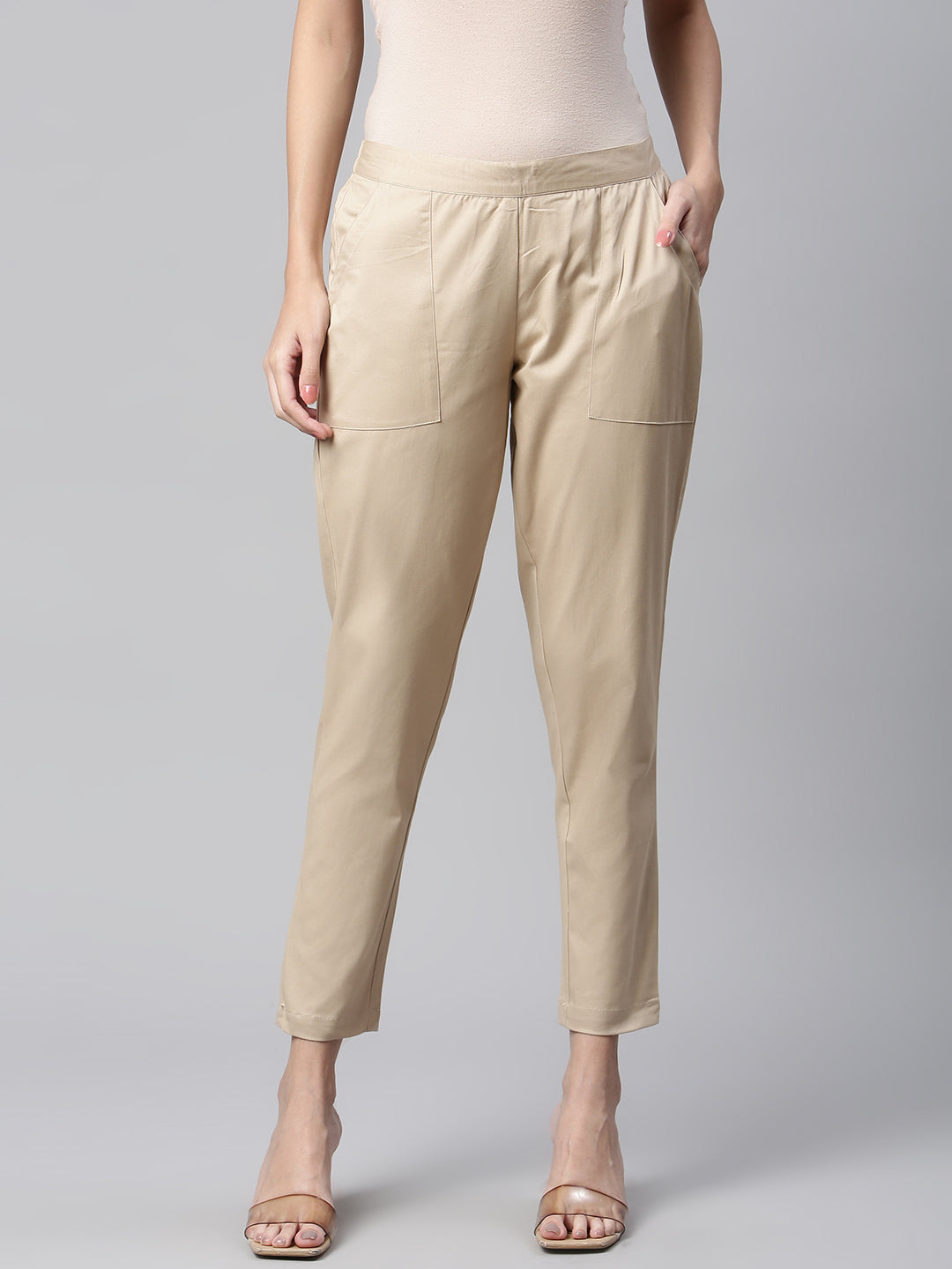 All Purpose Casual Stretchable Ealsticated Beige Pants 