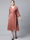 Ayaany Women Brown Wrap Cotton Lined Dress