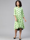 High Low Hem Flared Zip Green Dress