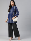 Ayaany Women Navy Blue Cotton Tunic With Front Pocket