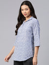 Women Blue Cotton Collared Casual Blue Top