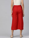 Red Casual Plain Flare Calf Length Palazzo
