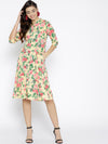 Ayaany Women Yellow & Coral Pink Printed A-line Dress
