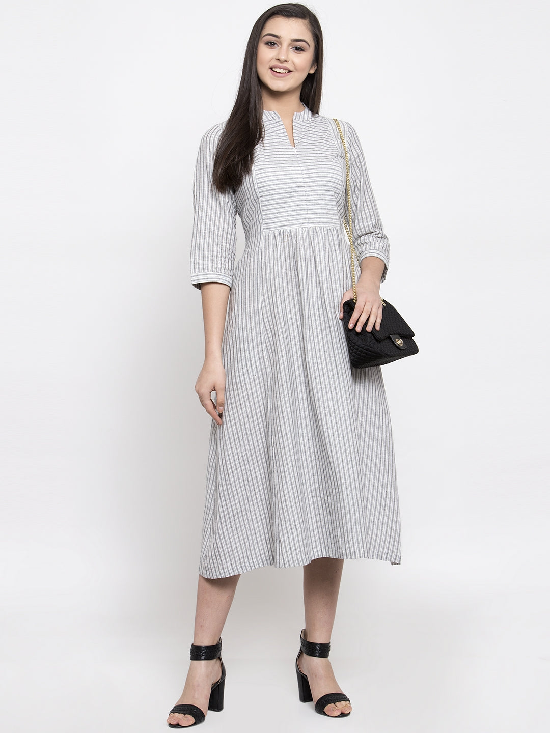 Ayaany Women White Long Fit Flared Dress