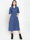 Ayaany Women Cotton Blue Casual Dress Blue Check