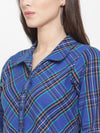 Ayaany Women Cotton Blue Casual Dress Blue Check