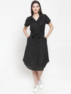 Ayaany Women Black Casual Dress with a Belt
